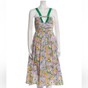 AMUR Lilac Floral Midi Dress with Green Straps